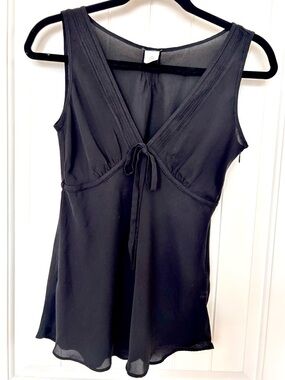 J Crew 100% Silk Sleeveless Blouse Black Tie Front V Neck Cami Top Size 6